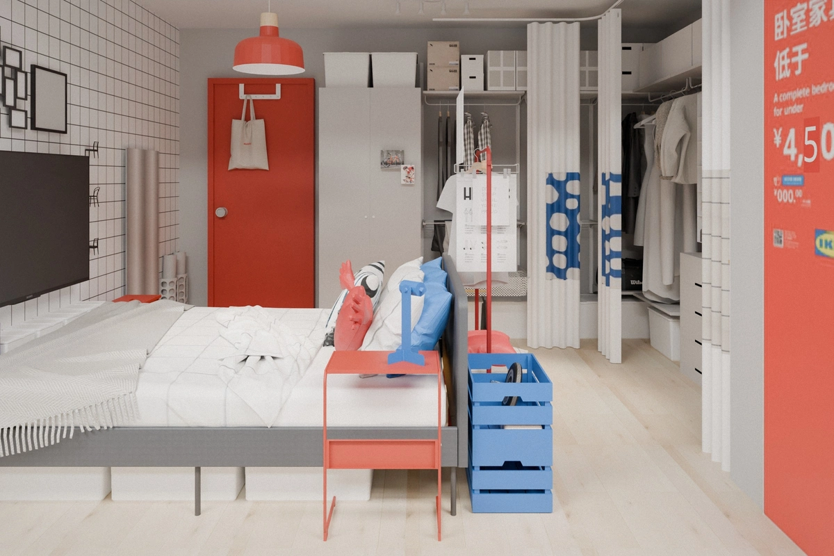 Design model: from the aisle, on the axis of the room