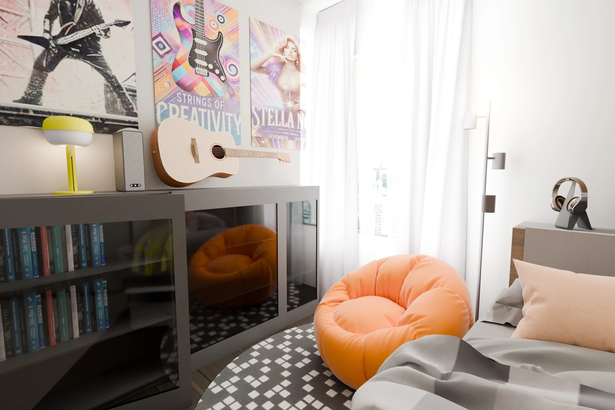 Visual: lounge and music wall