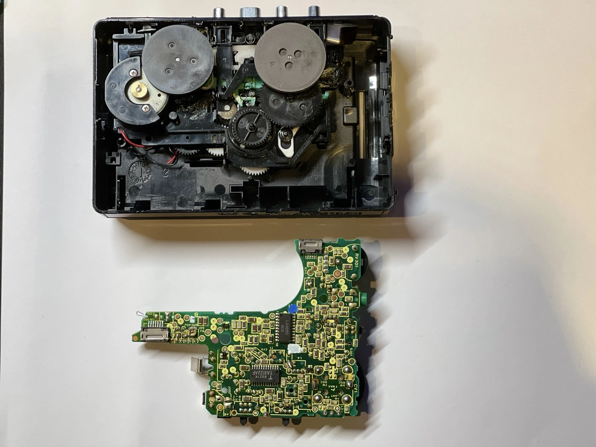 Opened: tape mechanism and circuit board